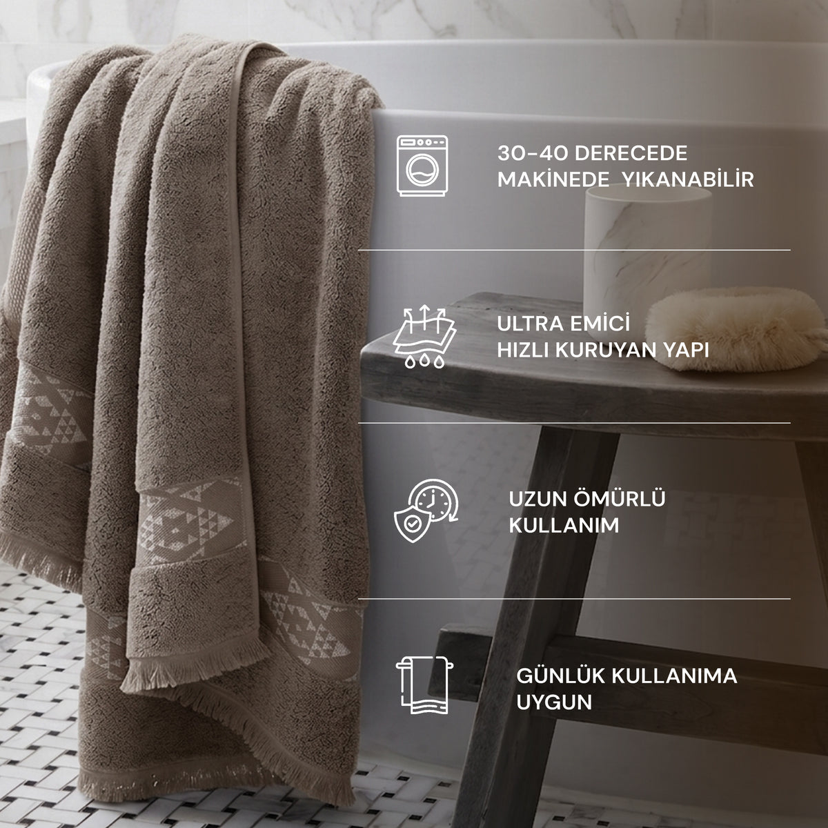Hereke Heritage Serisi 3’lü Havlu Seti Bej Bordürlü Koyu Bej