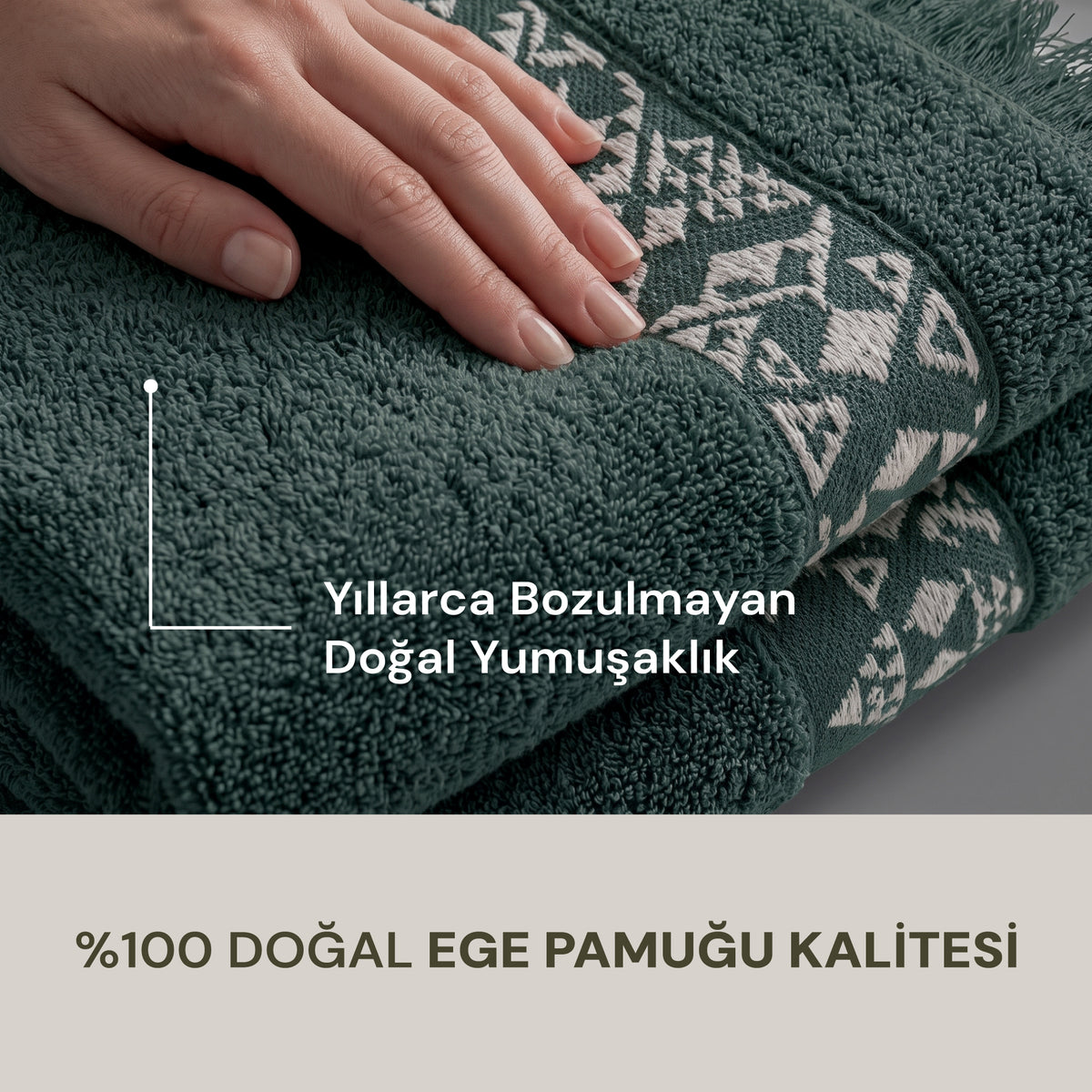 Hereke Heritage Serisi 3’lü Havlu Seti Krem Bordürlü Yeşil