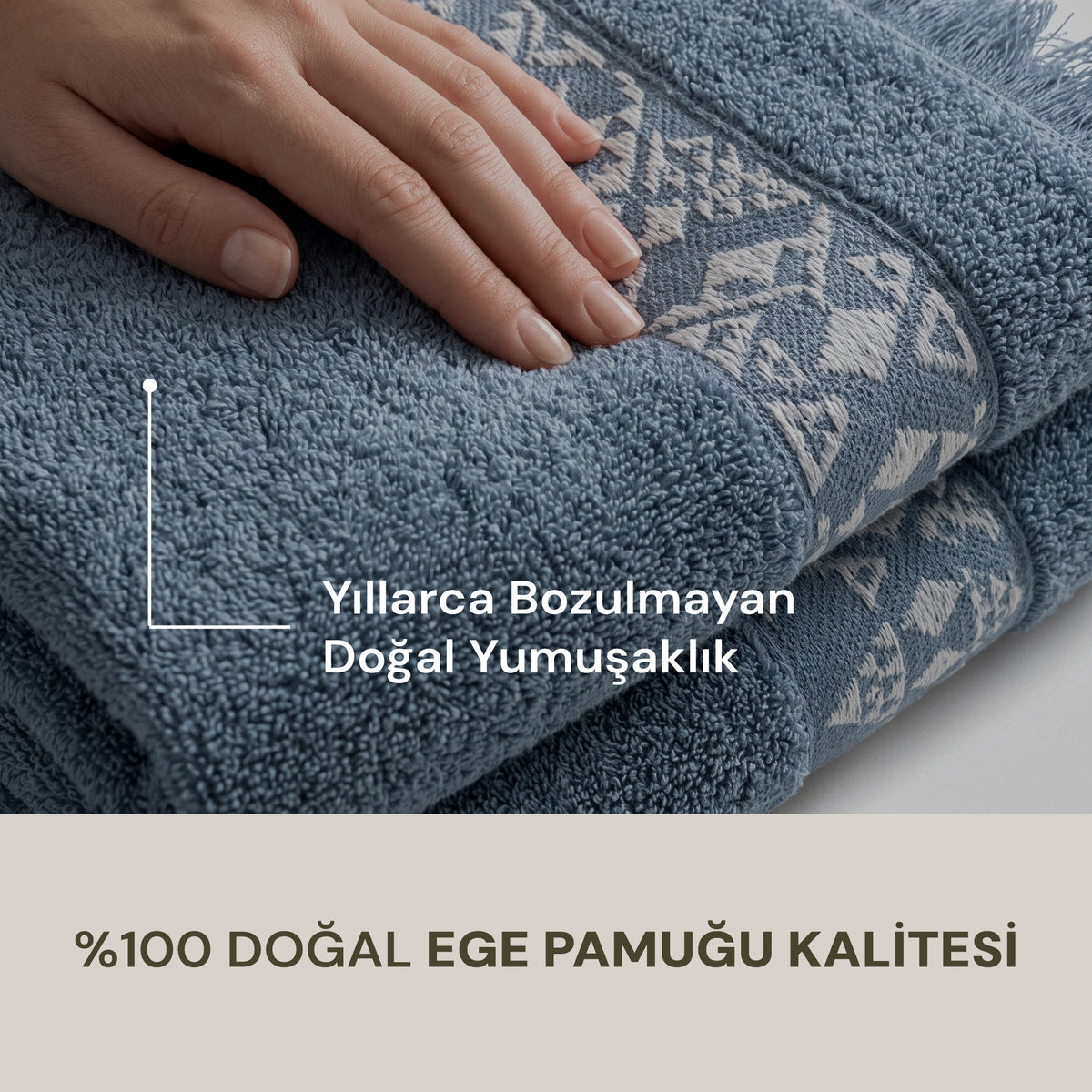 Hereke Heritage Serisi 3’lü Havlu Seti Krem Bordürlü Koyu Mavi