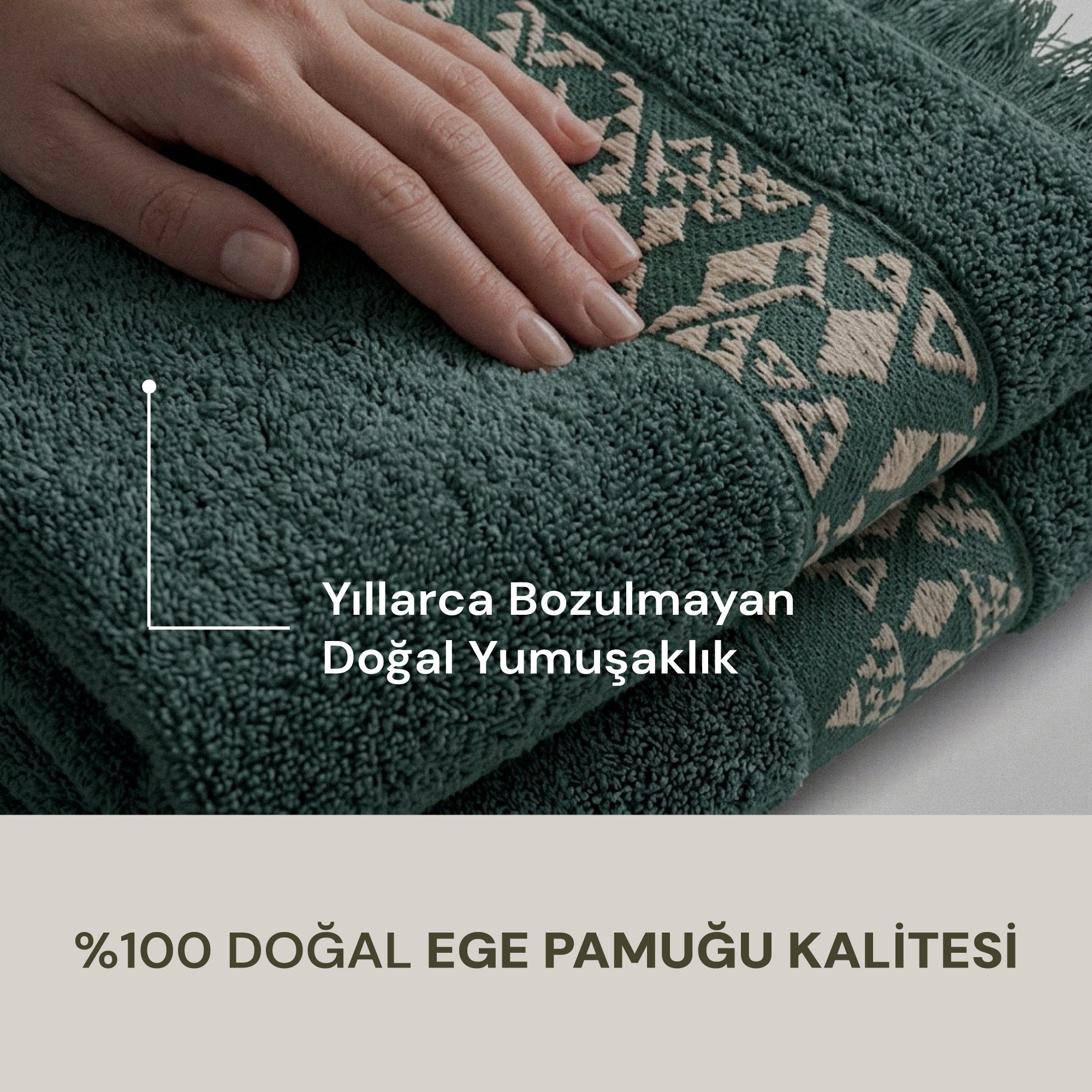 Hereke Heritage Serisi 3’lü Havlu Seti Bej Bordürlü Yeşil