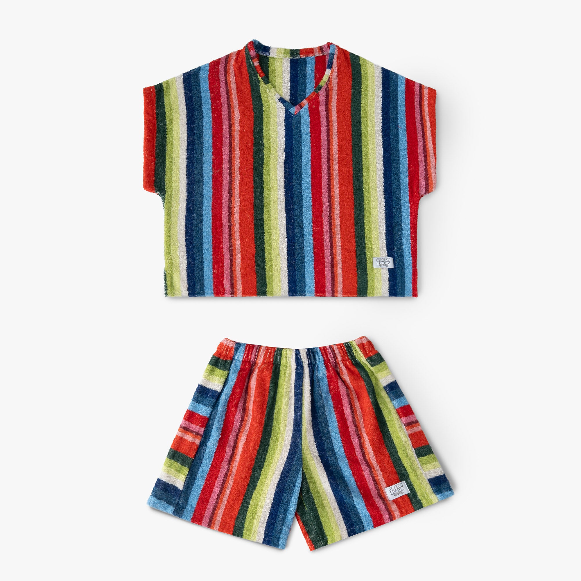 Stripe Red Kadın Havlu Şortlu Takım Renkli Standart