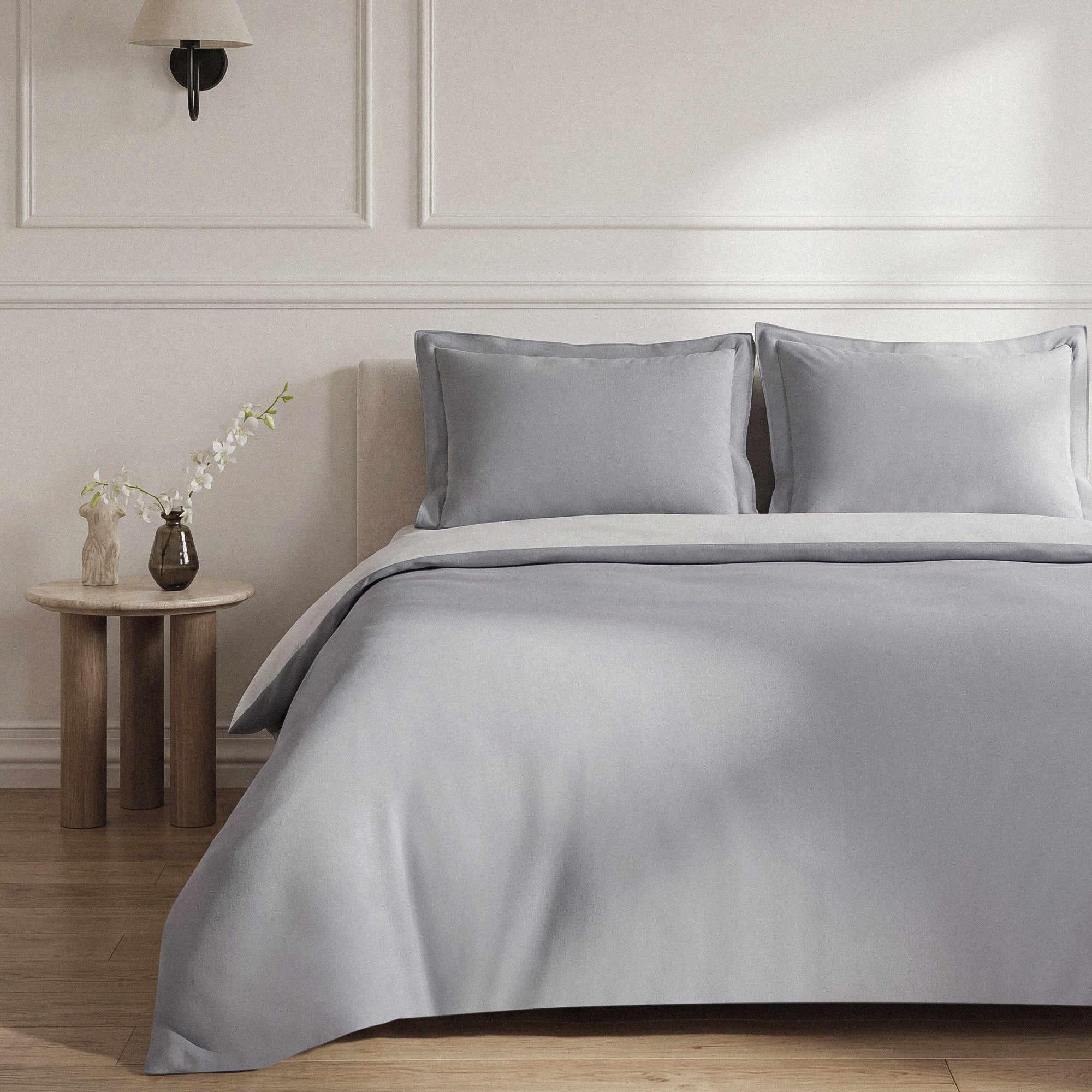 Basic Ranforce Çift Kişilik %100 Ege Pamuğu Nevresim Seti - 57 Tel - 2 Yastıklı - Gri/Krem