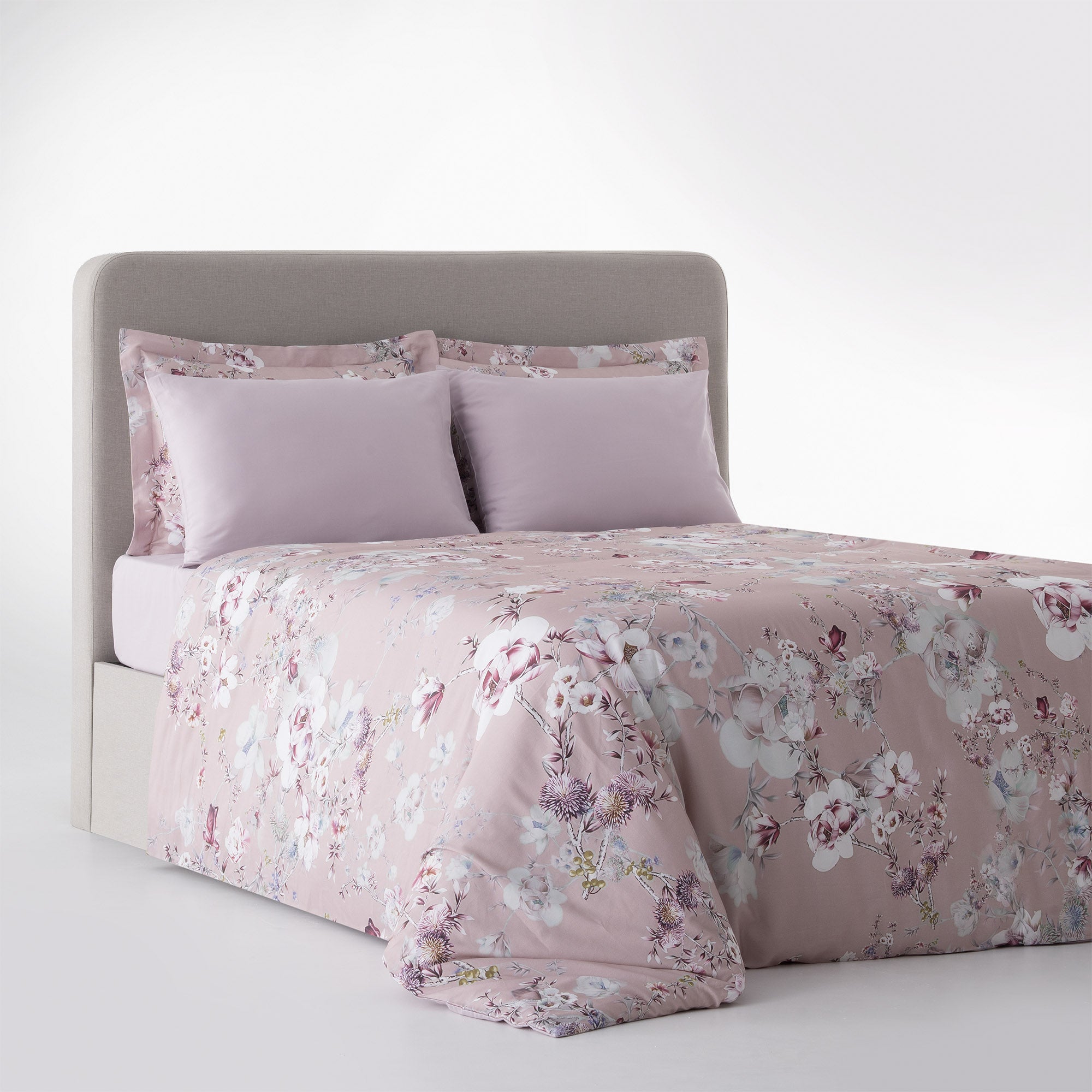 Bloomy Çiçek Senfonisi Çift Kişilik %100 Ege Pamuğu Nevresim Takımı - Çarşaflı - 4 Yastıklı Pudra